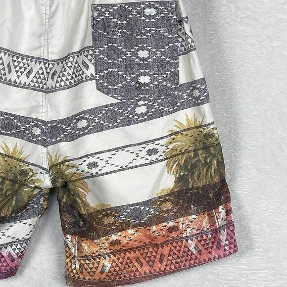 Micros Mens L White Gray Aztec Geometric Palms Swim Trunks Board Surf Shorts - Picture 6 of 11